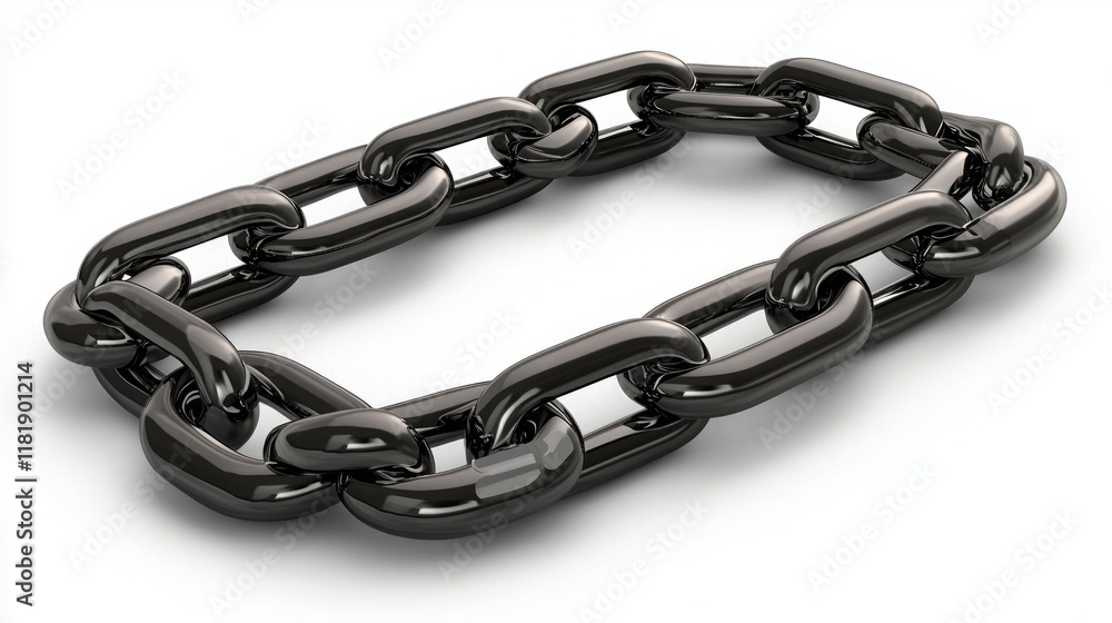 Fototapeta premium A rectangular frame formed by a shiny, black metal chain on a white background.