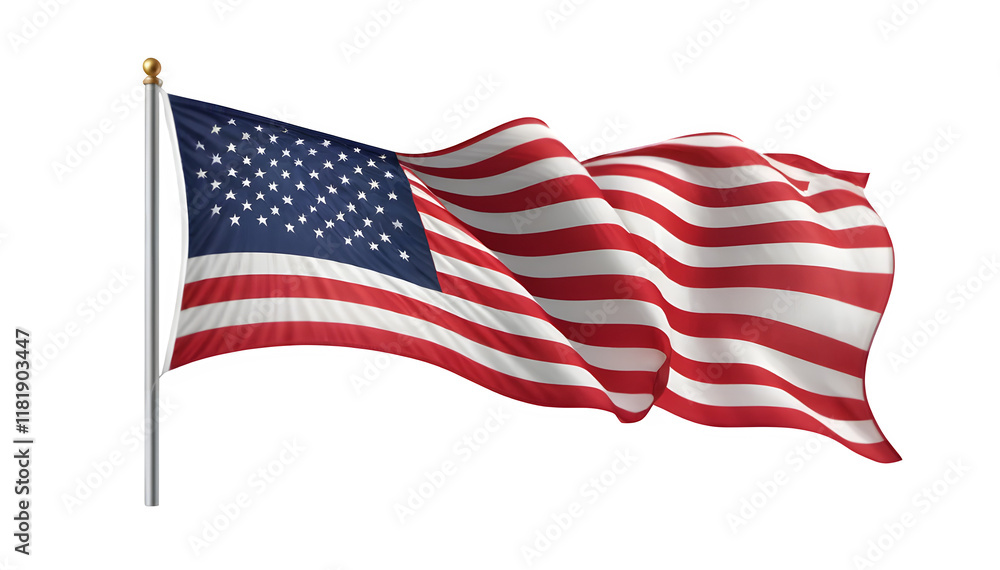 Fototapeta premium Celebrate the 4th of July, America’s Independence Day! Check out this American flag waving on a transparent background. Perfect for your sale, discount, or ad