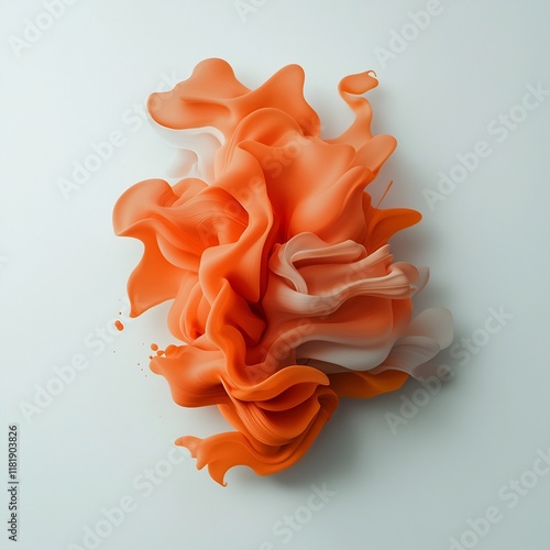 Mesmerizing Dance of Fluid Light   Minimalist Abstract Digital Artwork with Dynamic Orange Forms and Luminous Contrast on Pure White Canvas
