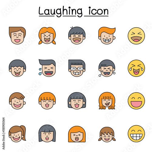 Laughing icon set in thin line style