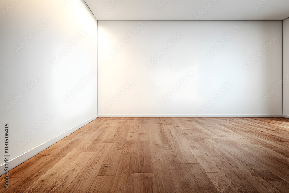Empty white room with white wall and brown wooden floor. Studio or office blank space. Empty template for interior product. Minimalistic style. Background for branding design showcase with copy space Empty white room with white wall and brown wooden floor. Studio or office blank space. Empty template for interior product. Minimalistic style. Background for branding design showcase with copy space