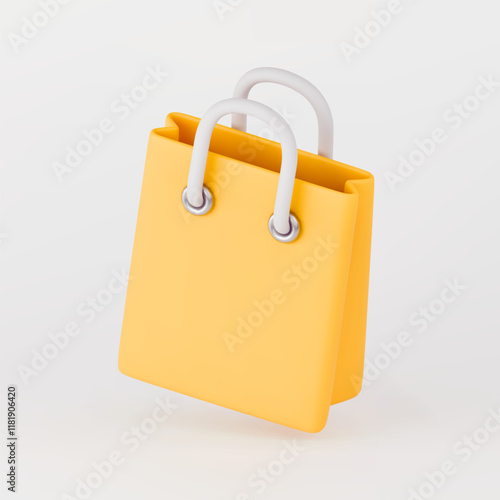 3D shopping bag. Sale, discount, promotion, shopping concept. Realistic vector render illustration isolated on light-gray background. 3d icon in plastic cartoon style.