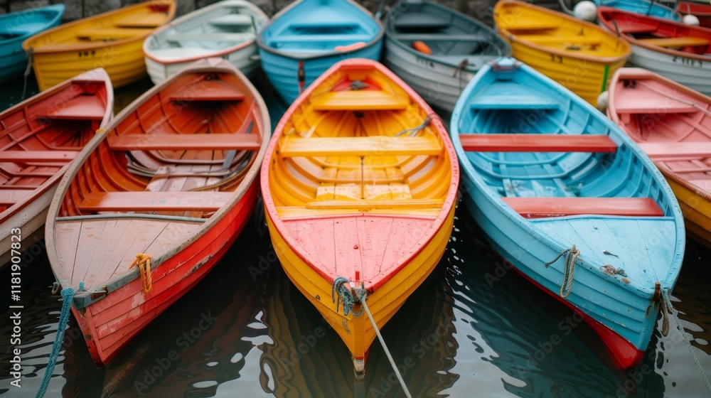 Obraz premium Romantic boats docked at the pier, glistening in the soft azure waters of the sea