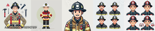 vector set of smiling firefighters