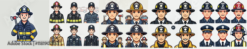 vector set of smiling firefighters