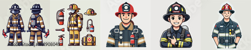 vector set of smiling firefighters