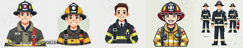 vector set of smiling firefighters