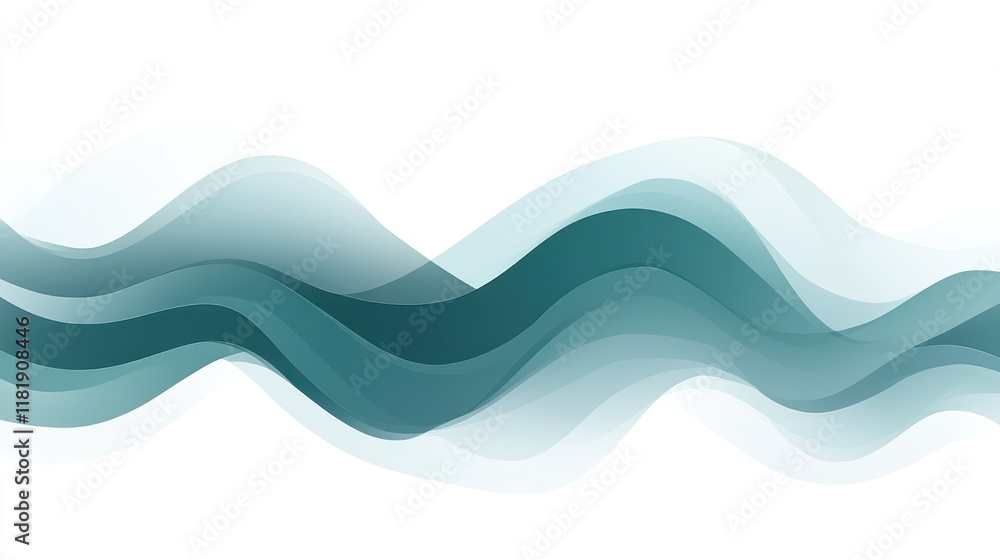 Fototapeta premium Abstract teal waves on white background.
