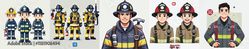 vector set of smiling firefighters