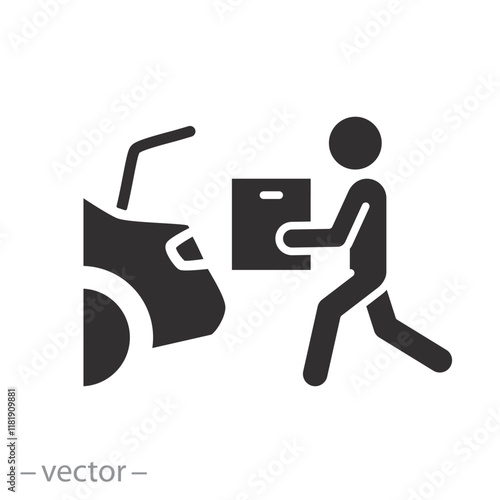 contactless delivery food, curbside pickup icon, parking shopping service, flat web symbol on white background