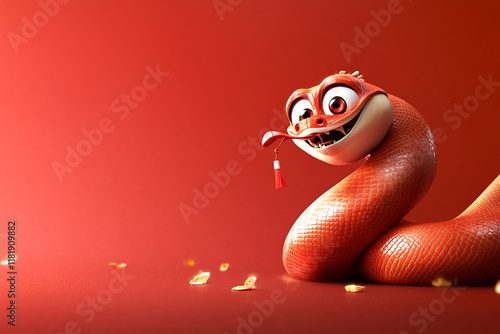 vector wallpaper background, Spring Festival theme, cartoon, cartoon snake, with red as the main color, light color, Spring Festival, Lunar New Year