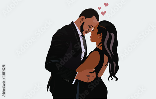 Valentines Day- Diverse couple vector illustration for postcard and love letter.