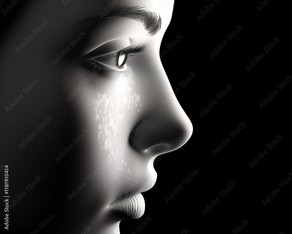 Elegant Portrait of a Woman's Face in Profile with Dramatic Lighting Illustration - Perfect for Beauty, Fashion, and Art Concepts Elegant Portrait of a Woman's Face in Profile with Dramatic Lighting Illustration - Perfect for Beauty, Fashion, and Art Concepts