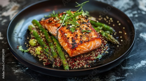 Pan-Seared Salmon with Quinoa and Asparagus photo