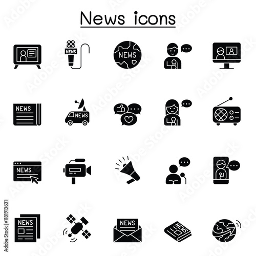 News icons set in thin line style