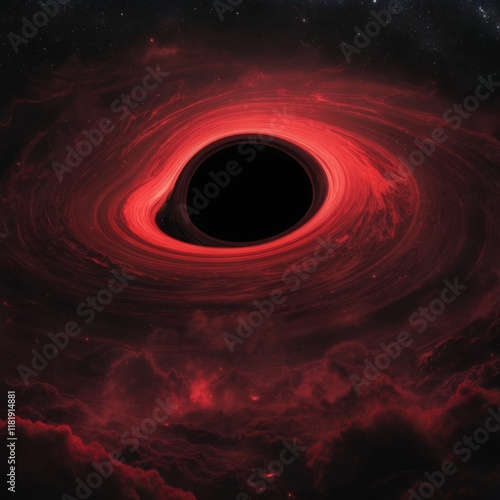 black hole in the black infinite void  in a blood-red glow photo