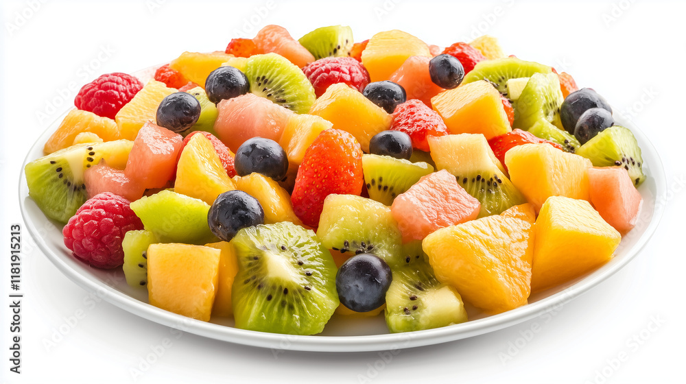 Tropical fruit salad with vibrant colors, isolated on a clean white canvas Tropical fruit salad with vibrant colors, isolated on a clean white canvas