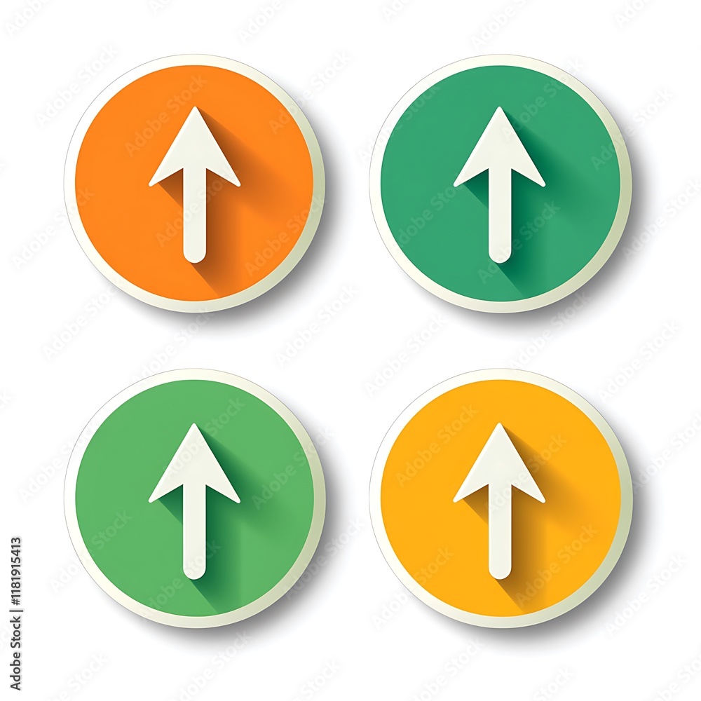 Four Circular Upward Arrow Icons in Vibrant Colors Four Circular Upward Arrow Icons in Vibrant Colors