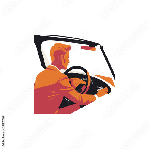 Vector illustration of a person driving a car