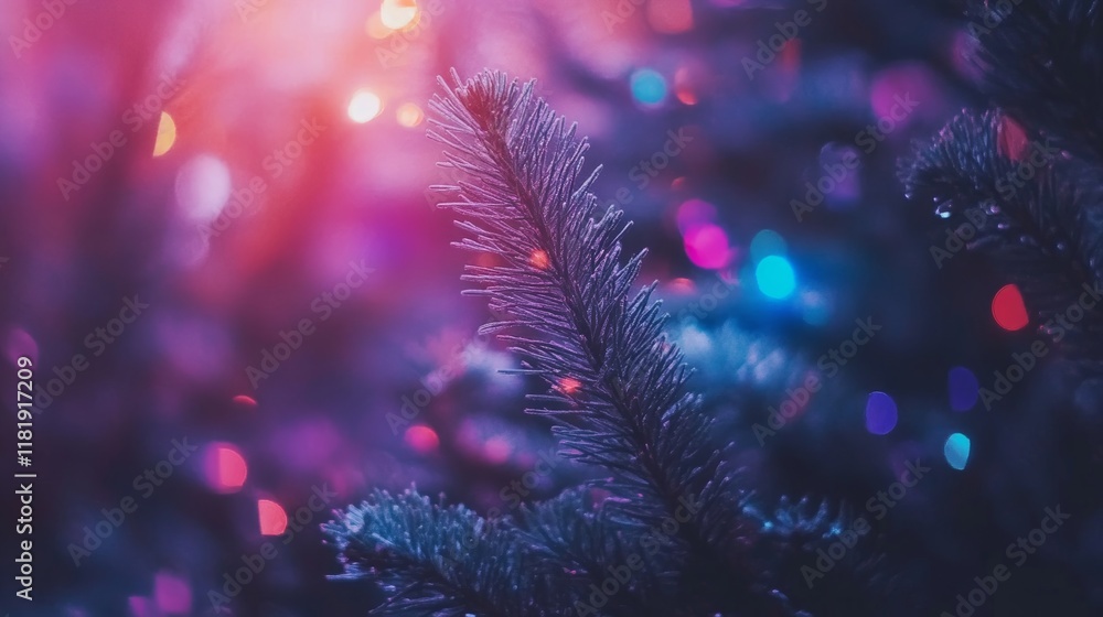 Fototapeta premium Enchanting Winter Pine Branch with Festive Lights