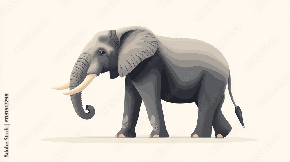 Fototapeta premium Majestic African elephant walking, isolated on white.