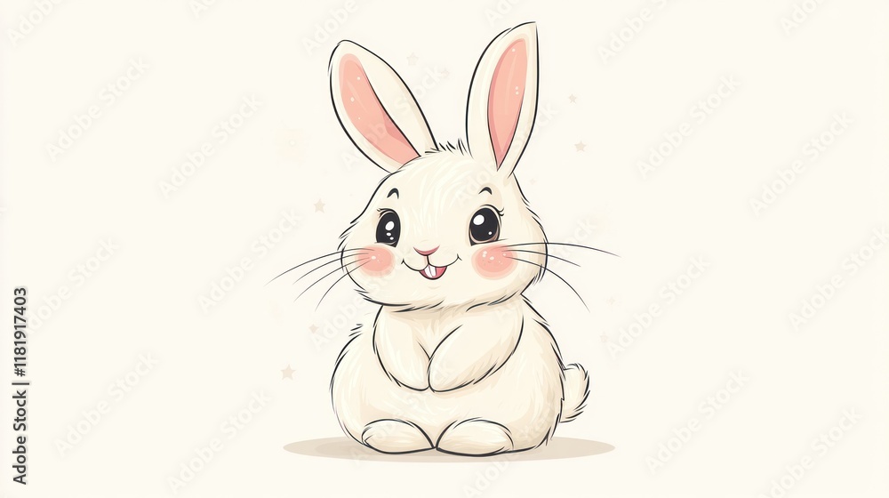 Adorable cartoon white bunny rabbit sitting. Adorable cartoon white bunny rabbit sitting.