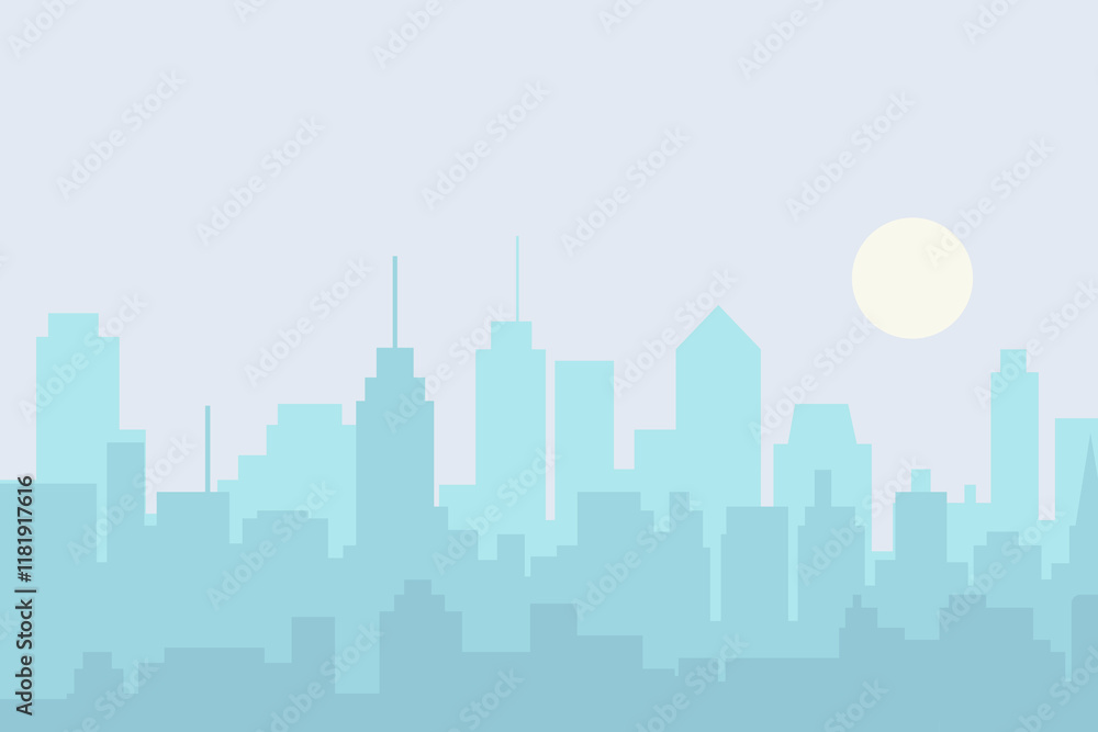 Naklejka premium City skyline vector illustration. Urban landscape cityscape in flat style. cCity silhouette. Cityscape backgrounds. Daytime city skyline.