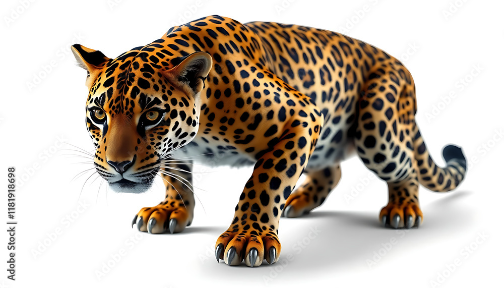 Obraz premium leopard is staring with a sharp gaze isolated on white background