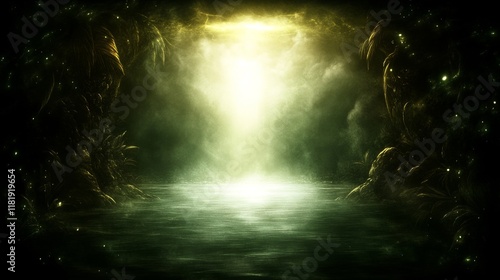 Obraz na płótnie Enigmatic Glow Illuminates Mysterious Tropical Lagoon w salonie