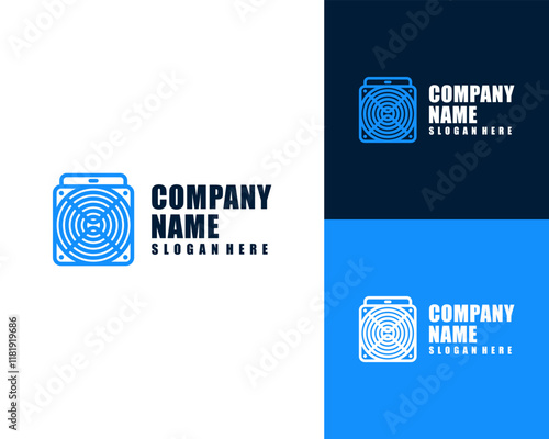 Asic Miner Mining Crypto Bitcoin Fan CPU Hardware Line Art Icon Vector Logo Design Illustration