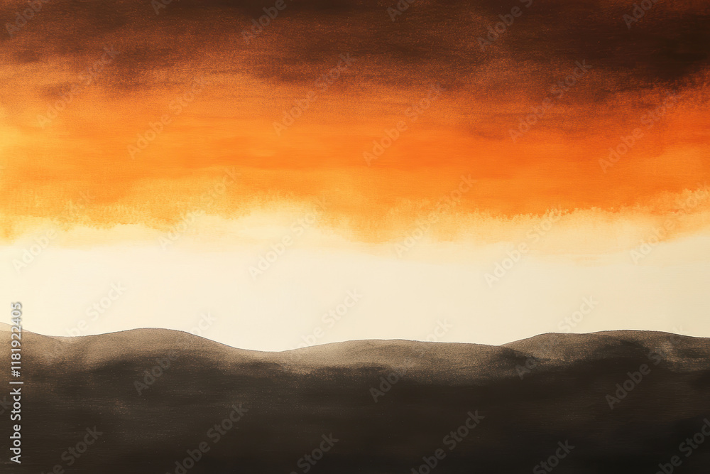 Serene Desert Sunset with Dramatic Orange Sky and Silhouette Hills Serene Desert Sunset with Dramatic Orange Sky and Silhouette Hills