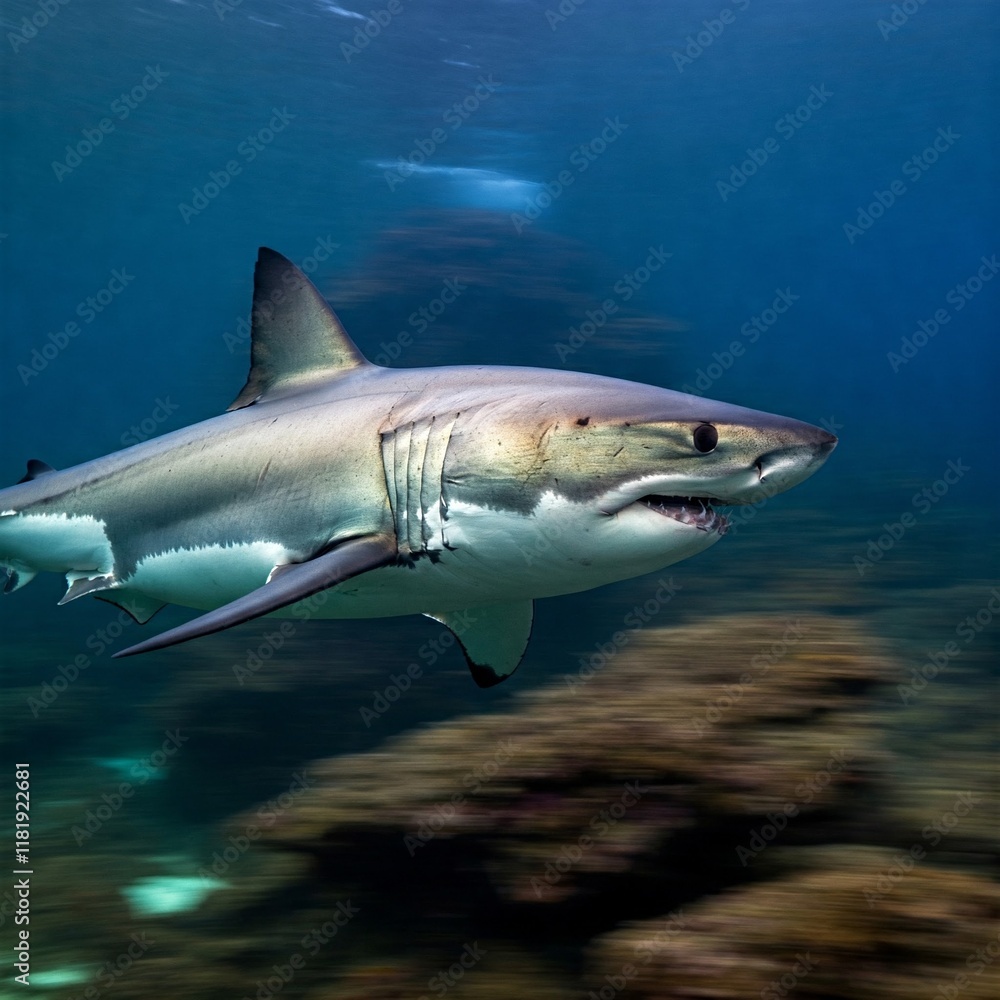 Fototapeta premium Großer Weißer Hai unter Wasser