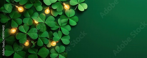 shamrocks plant. A creative depiction of glowing shamrocks decorating a seasonal photo booth, enhancing festive memories, shamrocks plant festive themes, hopeful holiday art photo