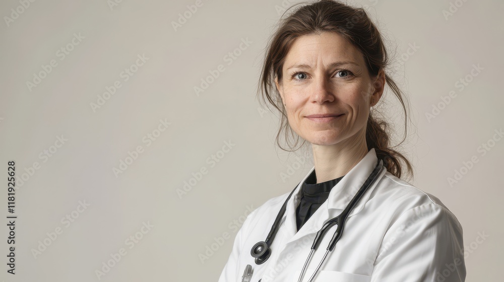 Confident Female Doctor in Medical Attire Confident Female Doctor in Medical Attire