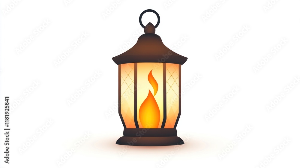 Illuminated lantern with a warm glowing flame inside. Illuminated lantern with a warm glowing flame inside.