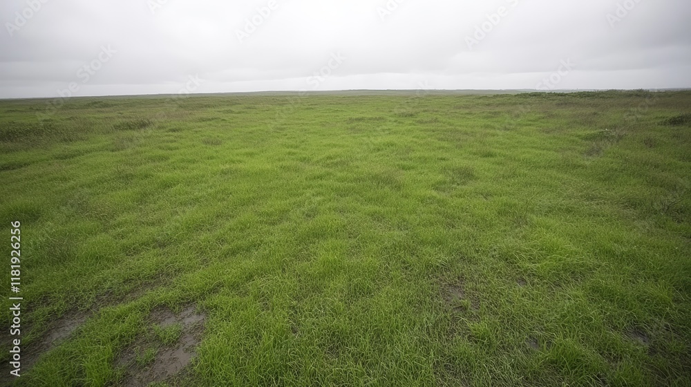 Fototapeta premium Expansive Green Grassland Under Cloudy Sky