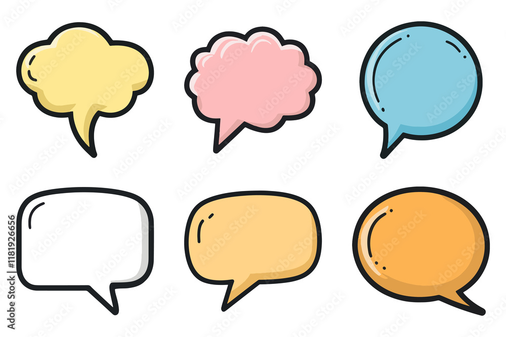 Colorful speech bubble png doodle set, transparent background Colorful speech bubble png doodle set, transparent background
