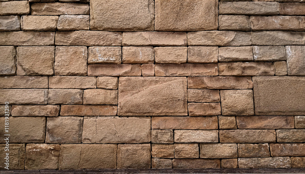 Fototapeta premium huge stone wall texture empty brown stone block wall background reduce stone floor