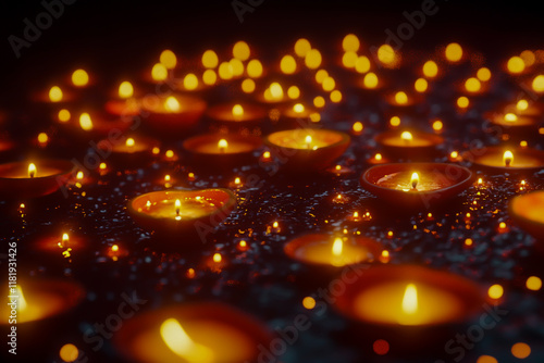 Wallpaper Mural Diwali, the festival of lights, featuring lit candles and vibrant decorations, is set against a dark, serene backdrop. Torontodigital.ca