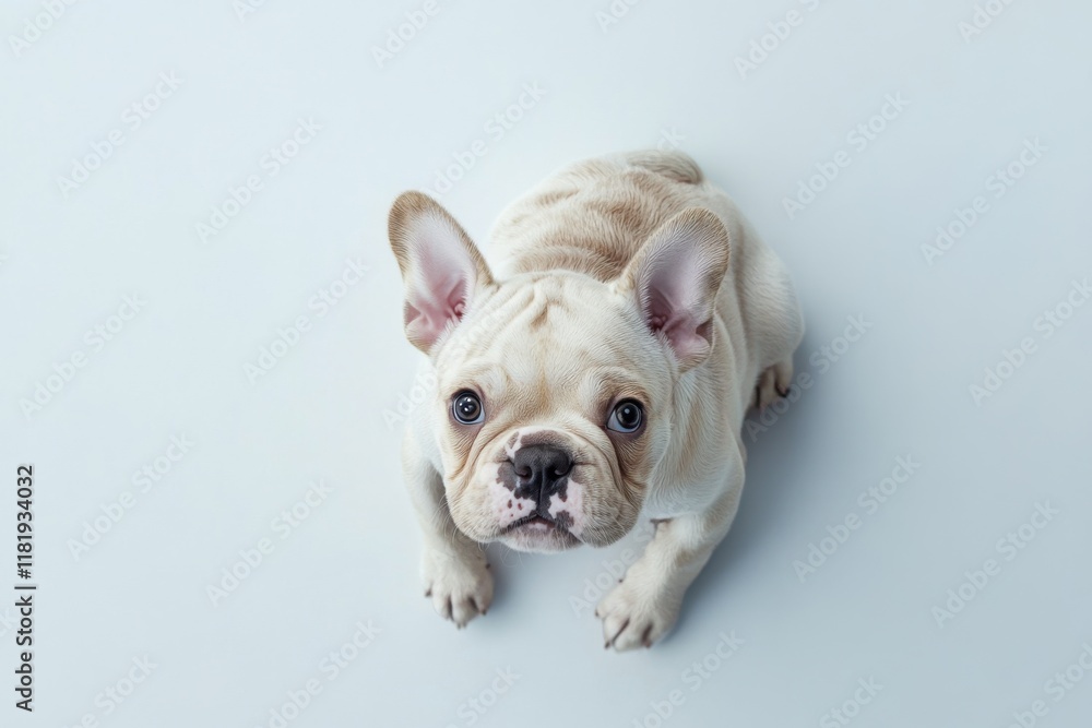 Adorable puppy learning to sit on a white plain isolated background, obedience training concept Adorable puppy learning to sit on a white plain isolated background, obedience training concept