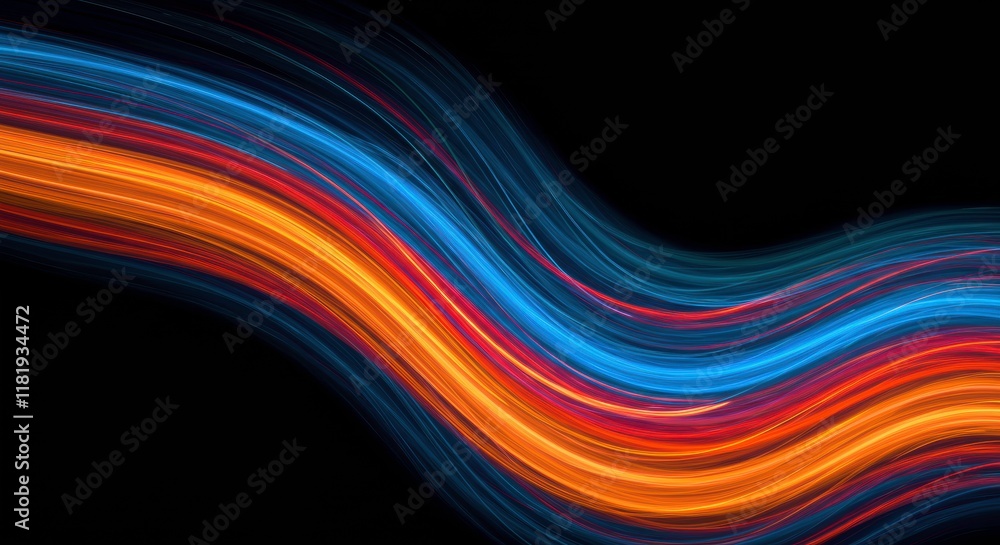 Abstract Flow: Vibrant, glowing lines of orange, blue, and red blend seamlessly to form a dynamic abstract flow against a backdrop of deep black. This mesmerizing design evokes a sense of energy. Abstract Flow: Vibrant, glowing lines of orange, blue, and red blend seamlessly to form a dynamic abstract flow against a backdrop of deep black. This mesmerizing design evokes a sense of energy.
