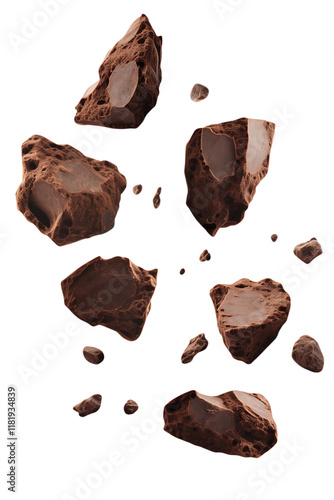 Chocolate chunks isolated on a transparent background.