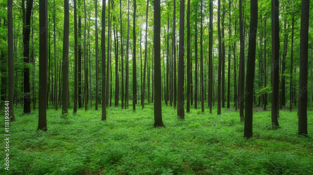 dense forest with tall trees, lush greenery, and vibrant undergrowth creates serene and tranquil atmosphere. sunlight filters through leaves, enhancing natural beauty dense forest with tall trees, lush greenery, and vibrant undergrowth creates serene and tranquil atmosphere. sunlight filters through leaves, enhancing natural beauty
