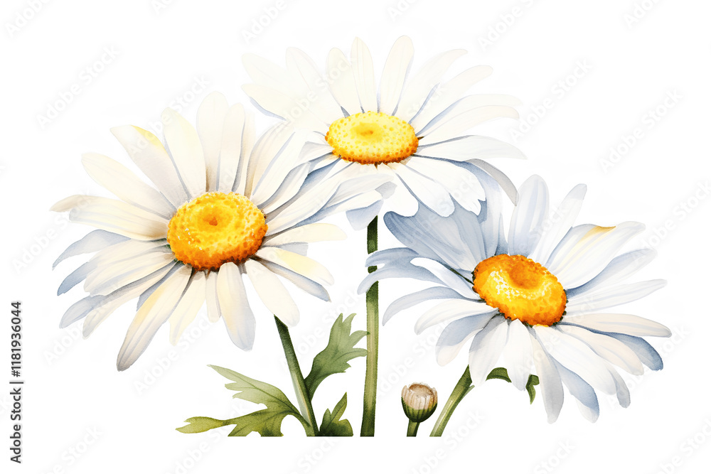 Fototapeta premium watercolor painting daisy flowers isolated on white