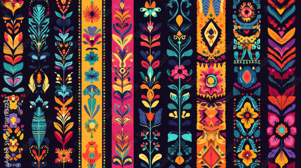 Mexican tribal motif patterns. Ethnic line ornament. Isolated vector set of traditional designs and symbols, reflecting the rich cultural heritage and indigenous artistry of Mexico. Embroidery samples Mexican tribal motif patterns. Ethnic line ornament. Isolated vector set of traditional designs and symbols, reflecting the rich cultural heritage and indigenous artistry of Mexico. Embroidery samples