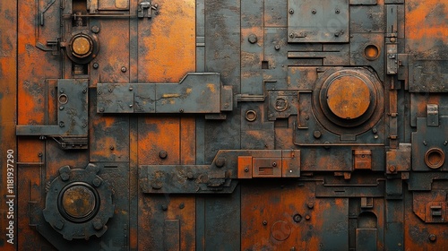 Wallpaper Mural Industrial Steampunk Background with Rusty Metal Panels and Mechanical Gears in a Vintage Futuristic Design Torontodigital.ca