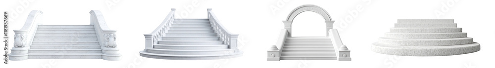 Fototapeta premium PNG Elegant white architectural steps, element set on transparent background