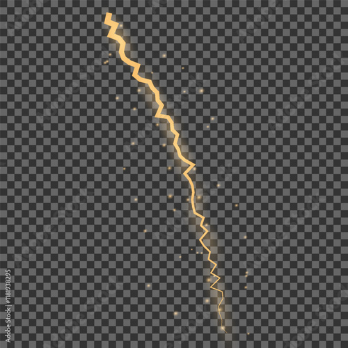 Bright glow of lightning. Realistic effect of bright electric discharge of blue lightning. Yellow lightning effect with sparks on black background. Vector illustration