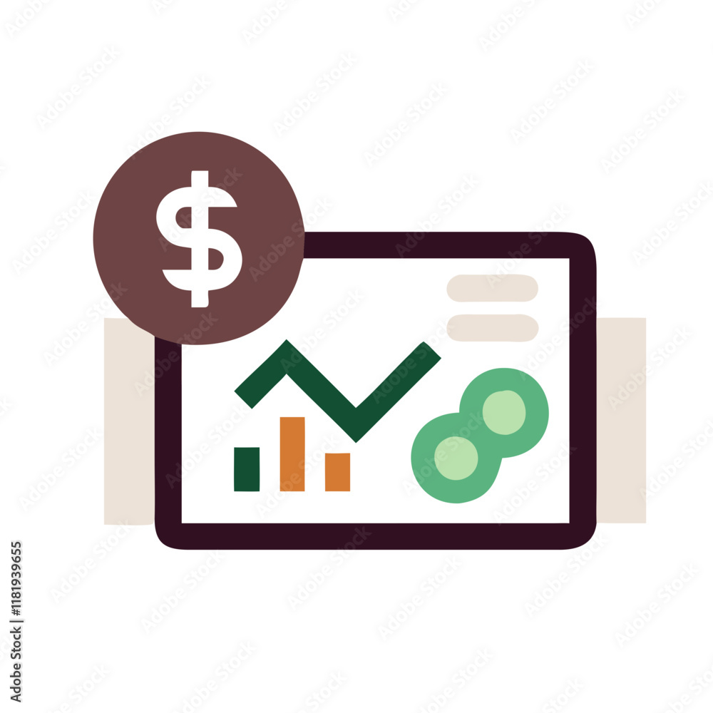 Fototapeta premium Data Visualization for Finance: Vector Icon with Graph and Dollar