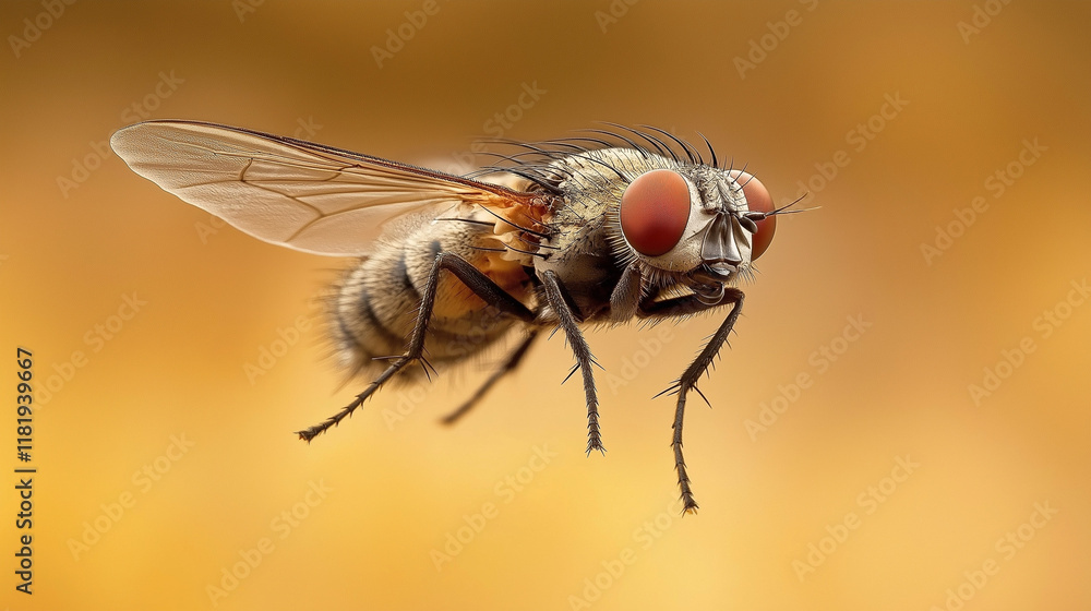 Fly in Motion: A dynamic capture of a fly mid-flight, with slightly blurred wings to show motion, against a blurred natural background like a garden. Fly in Motion: A dynamic capture of a fly mid-flight, with slightly blurred wings to show motion, against a blurred natural background like a garden.